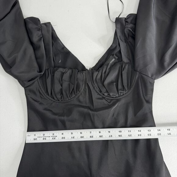 Jagger & Stone The Liv Mini Dress Womens 6 Black Satin Babydoll Balloon Sleeves - Picture 11 of 15